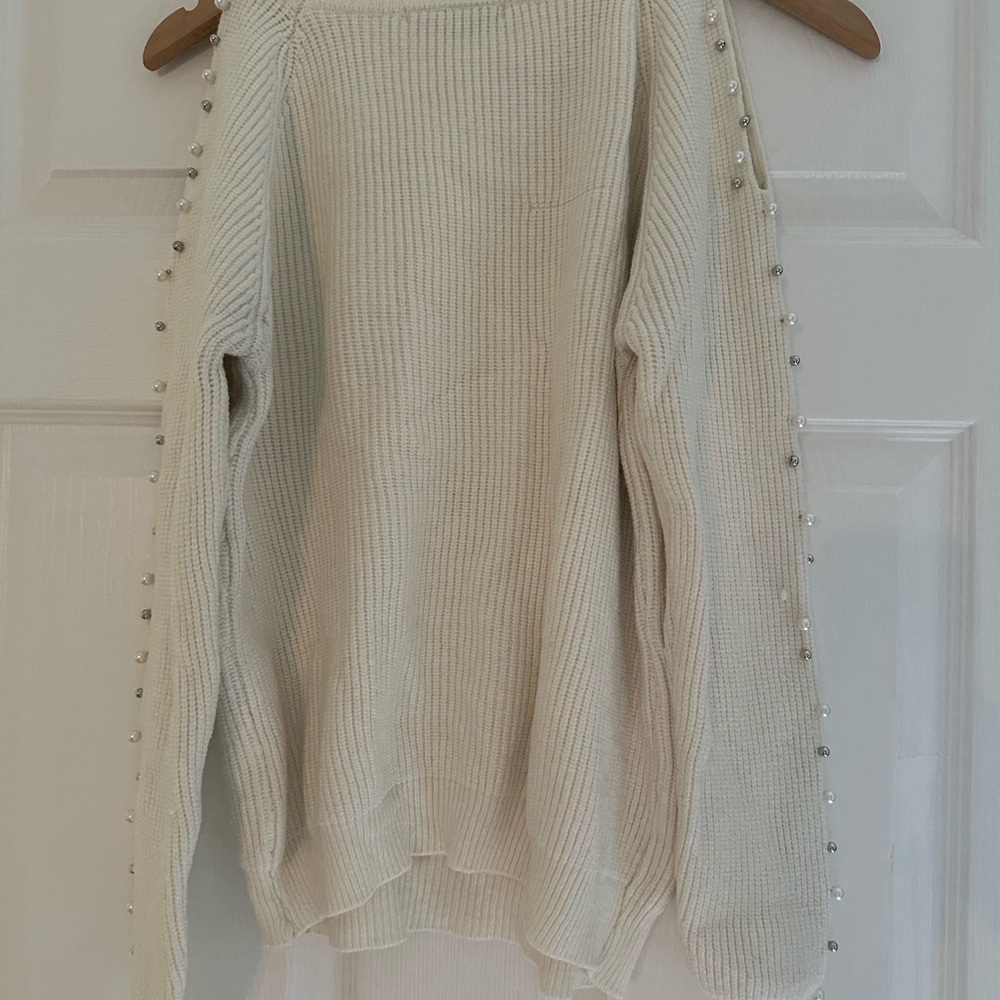 Cream Ribbed Crew Neck Sweater - Picture 7 of 8